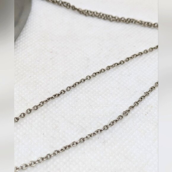 Vintage Modernist Stainless Steel Necklace Signed Peak Blue Center Unisex Men "P - Picture 8 of 9